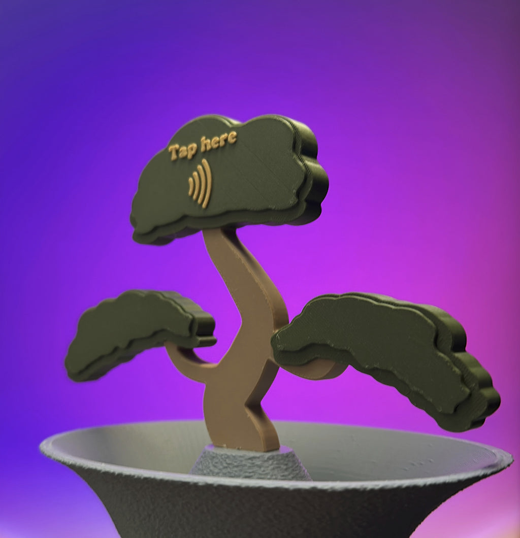 3D printed bonsai NFC decor with tap symbol on canopy